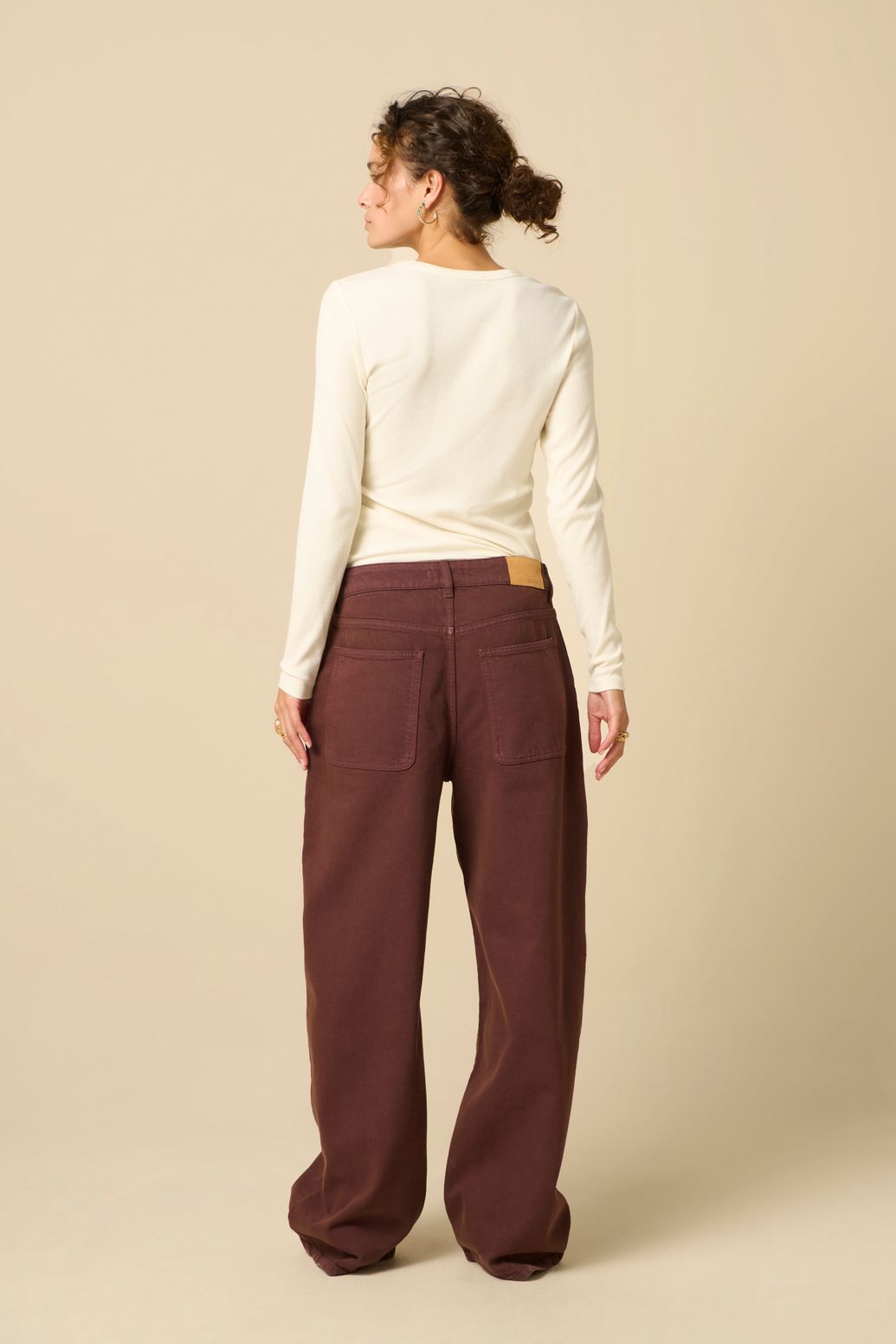 Donkerbruine mid waist barrel broek
