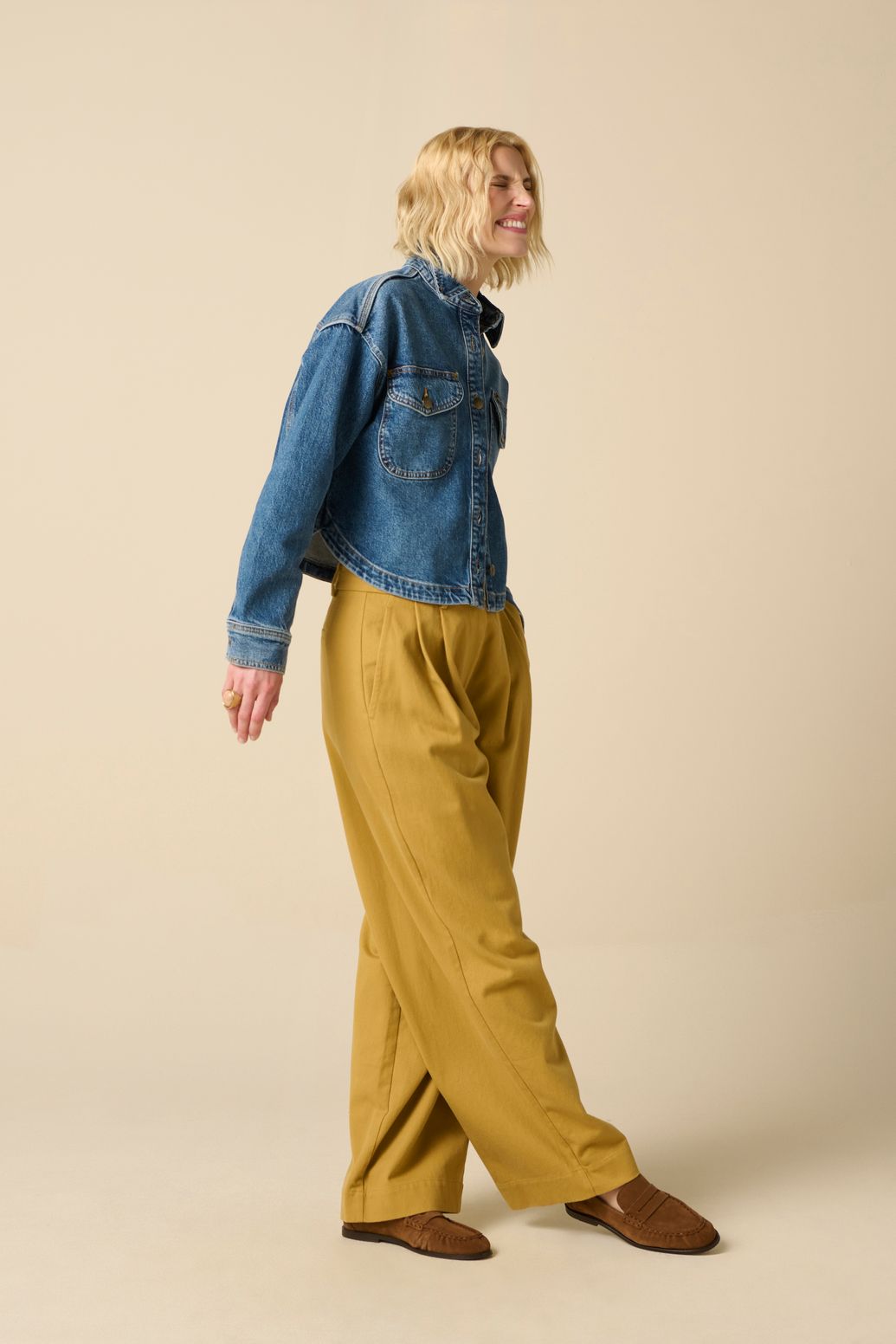 Lichtbruine high waist straight leg broek