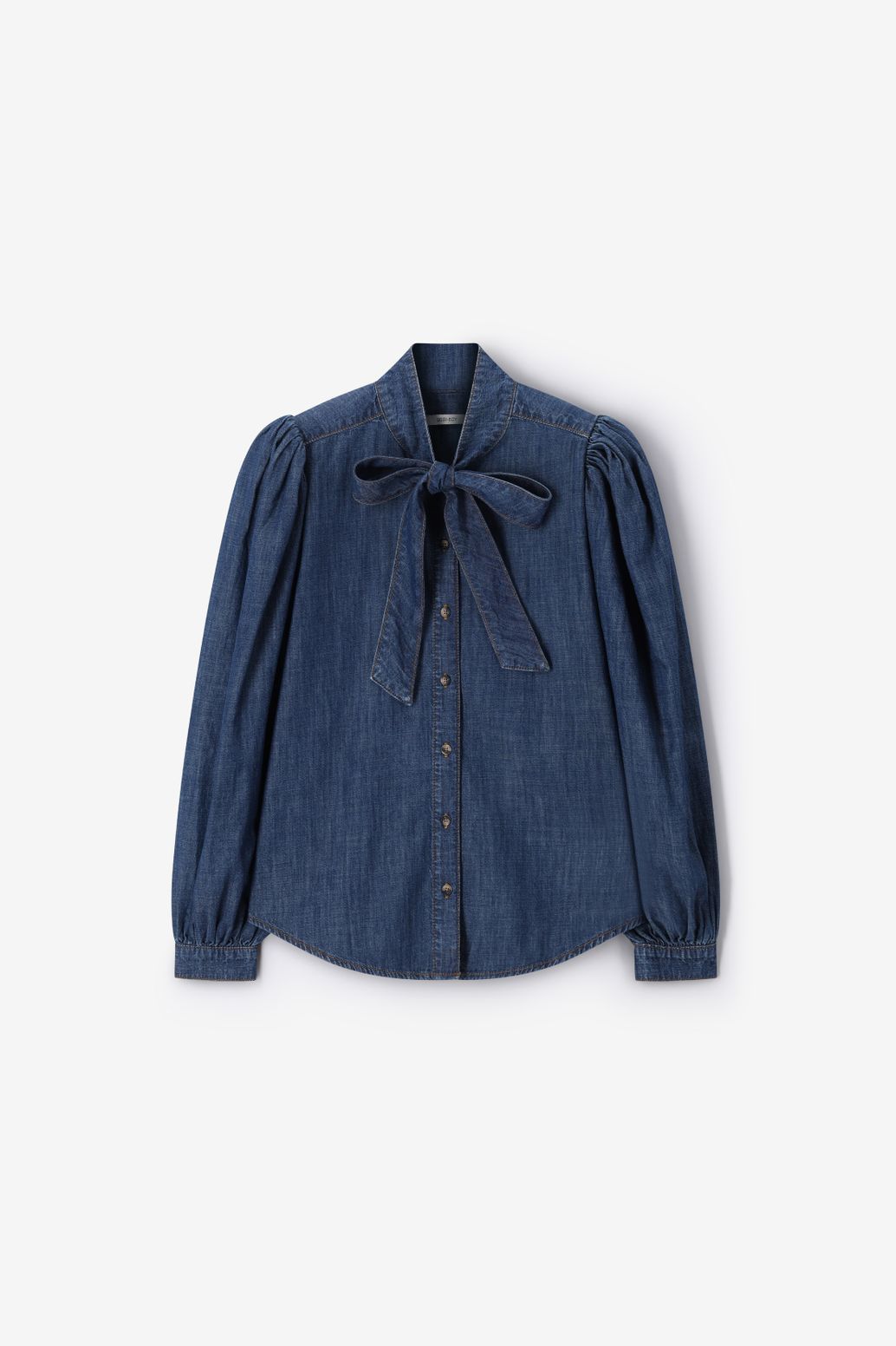 Donkerblauwe denim blouse met strik