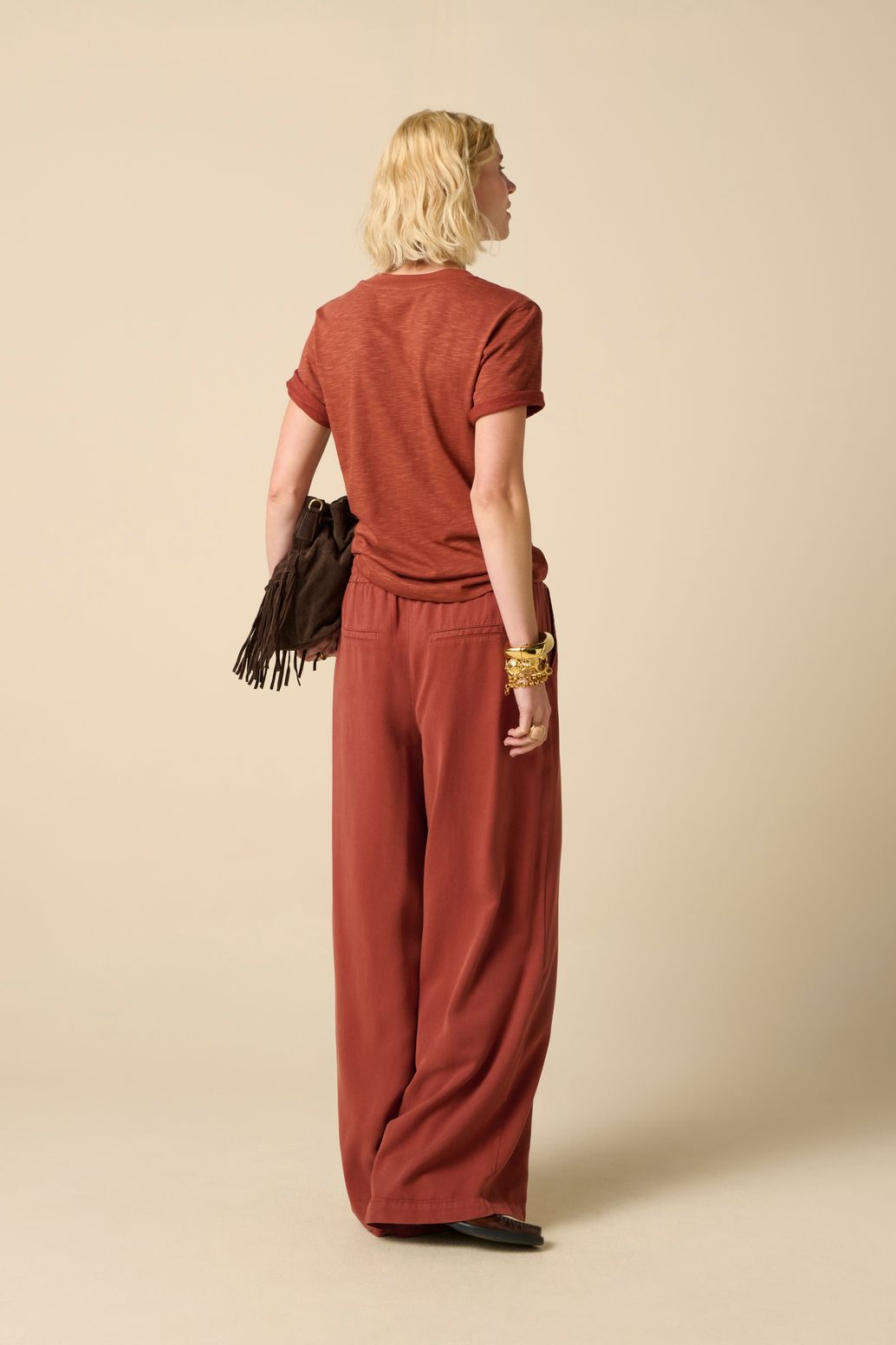 Weite High Waist-Hose - dunkelrot