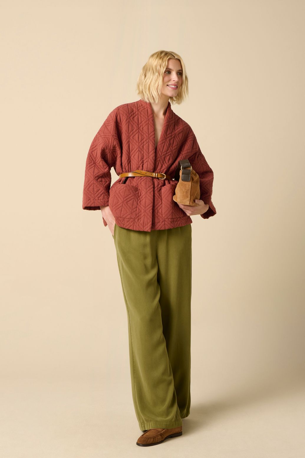Pantalon jambes larges et taille haute - vert foncé