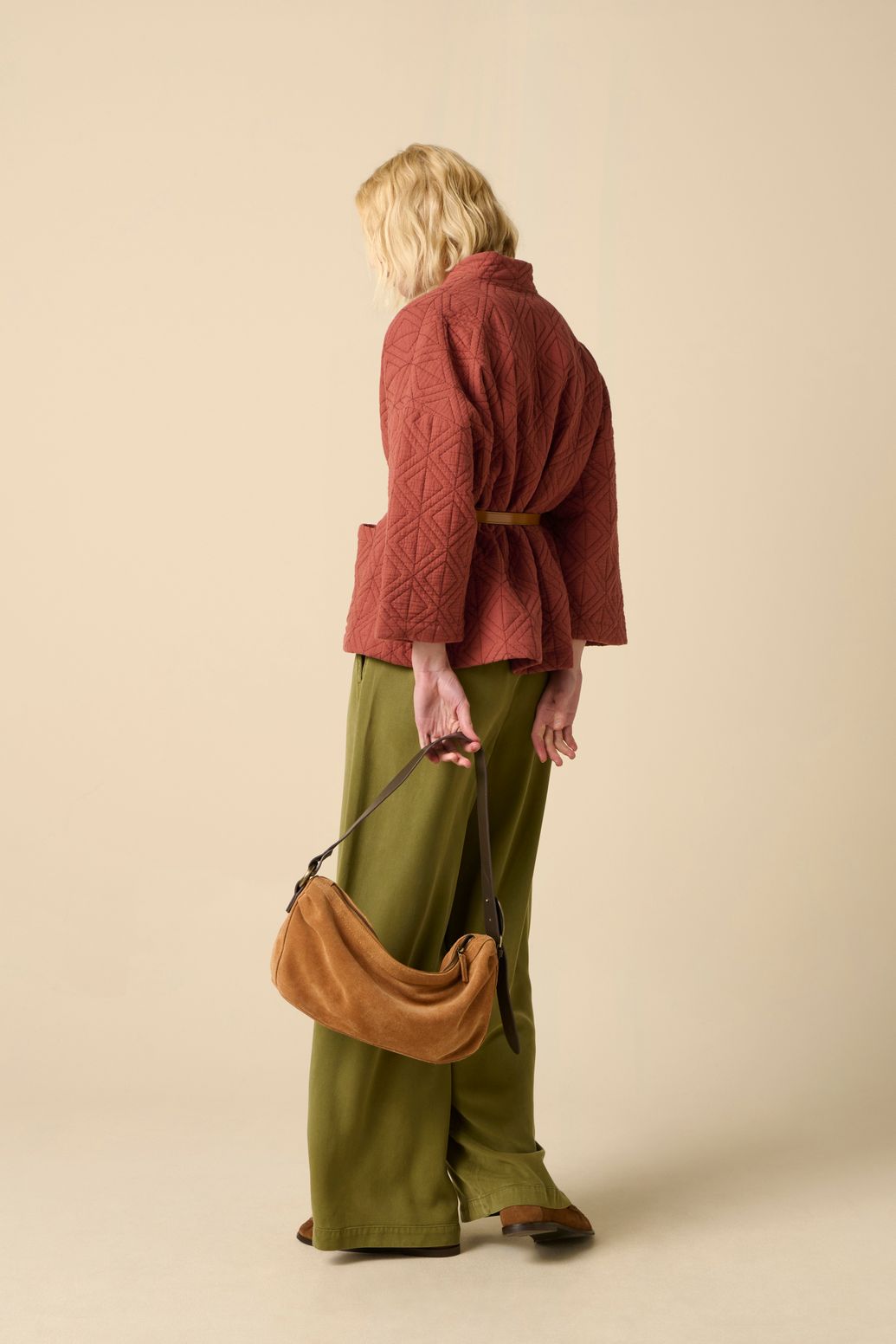 Pantalon jambes larges et taille haute - vert foncé