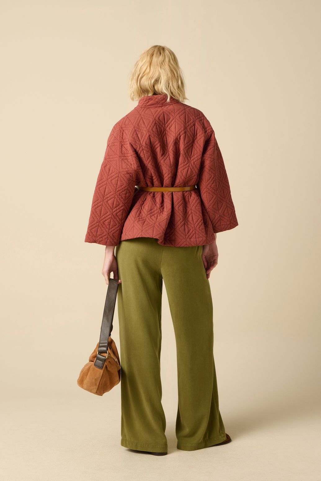 Pantalon jambes larges et taille haute - vert foncé