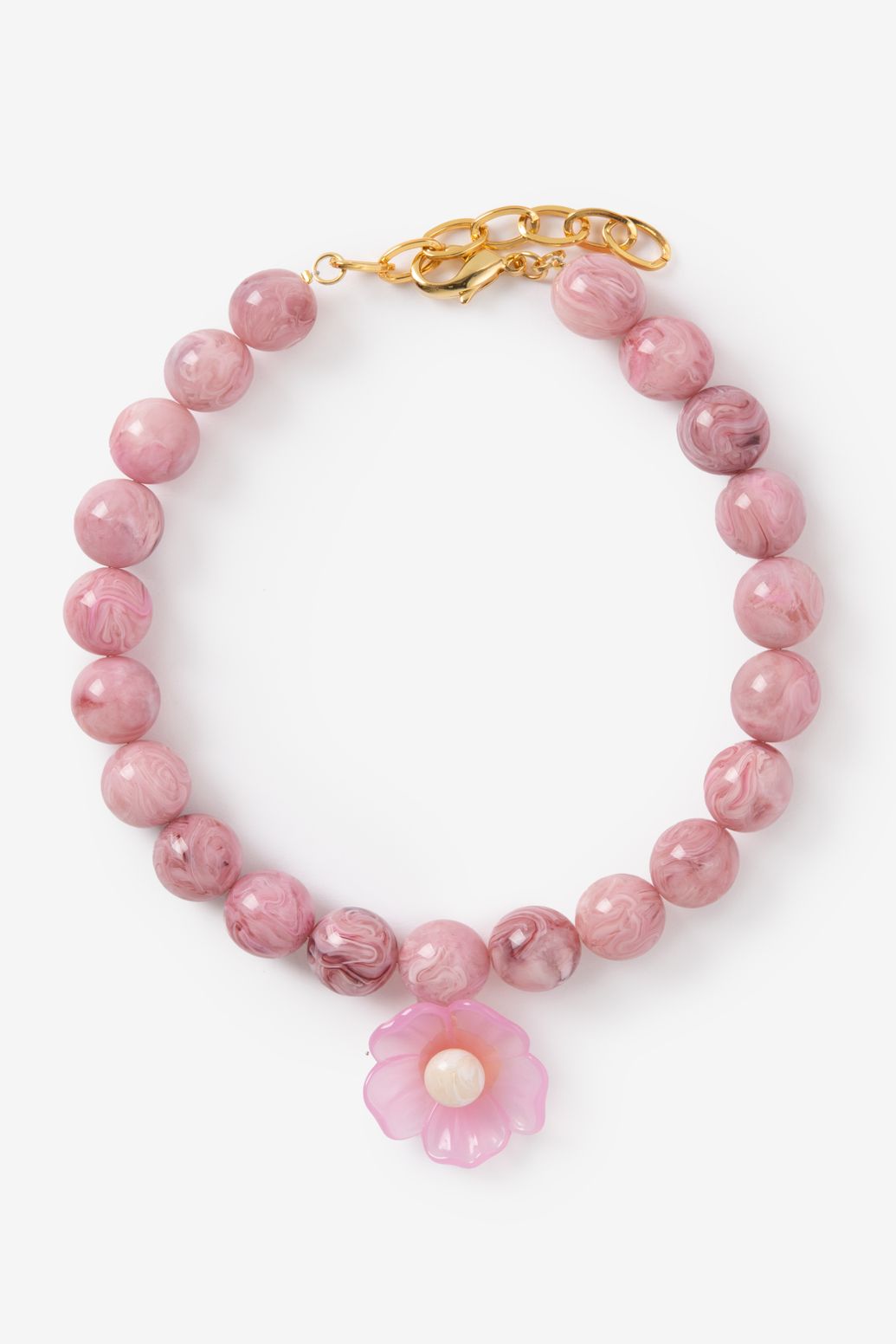 Roze resin kralenketting met bloem