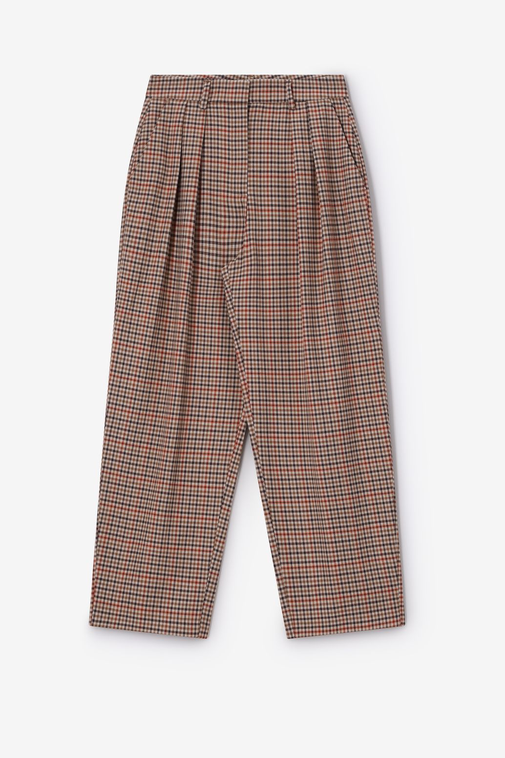 Karierte High Waist Hose - hellbraun