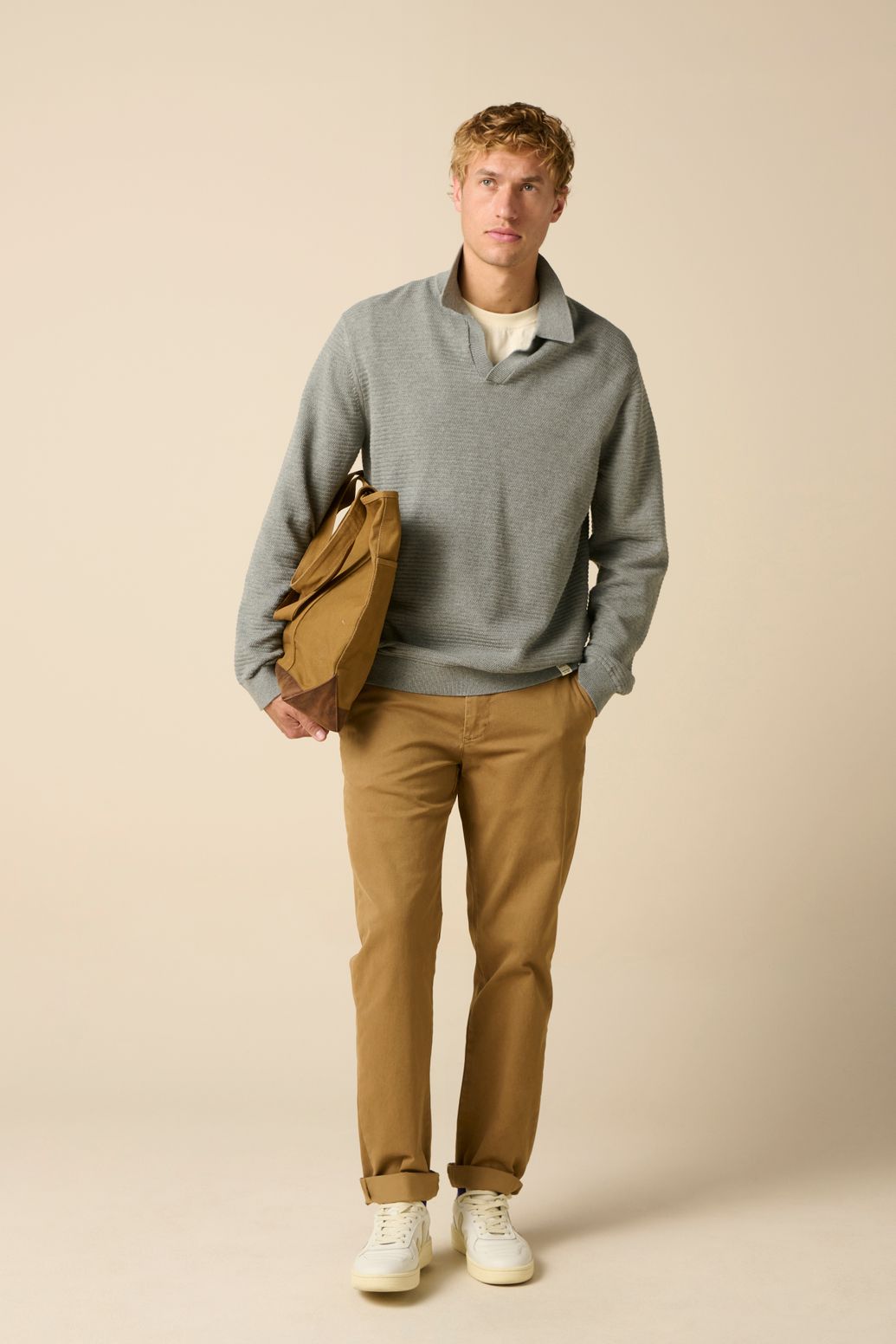 Pull polo tricoté - gris