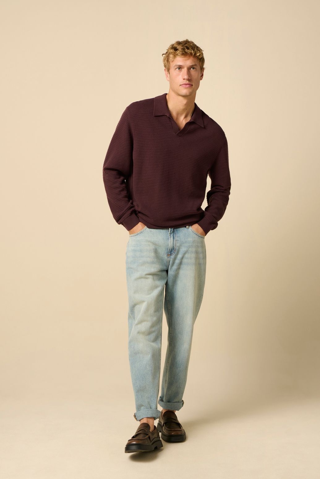 Pull polo tricoté - marron foncé