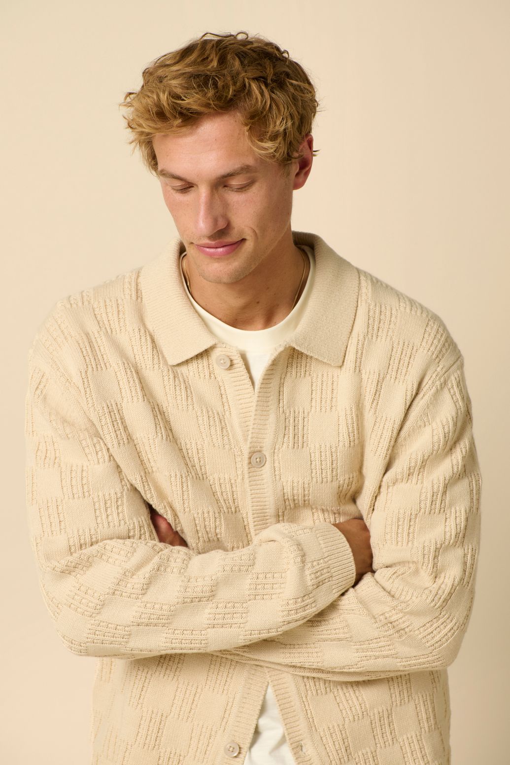 Beige gebreid vest