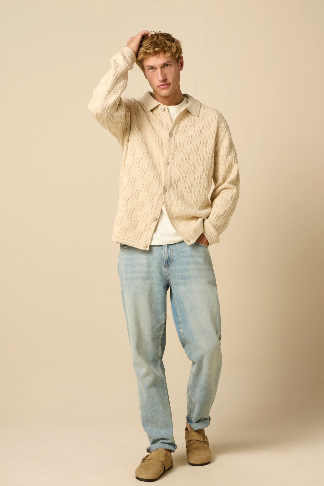Beige gebreid vest