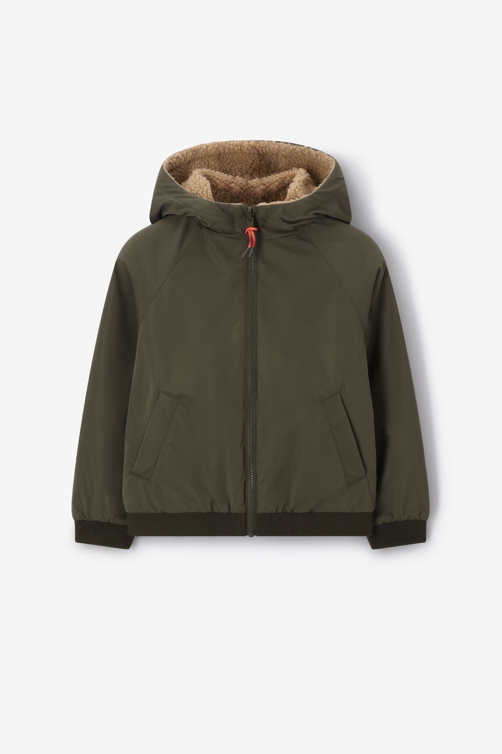 Donkergroene reversible teddy jas