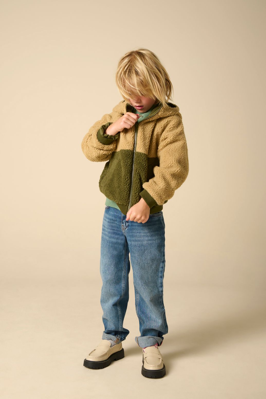 Donkergroene reversible teddy jas