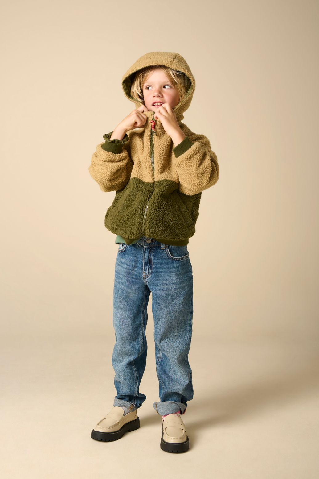 Donkergroene reversible teddy jas