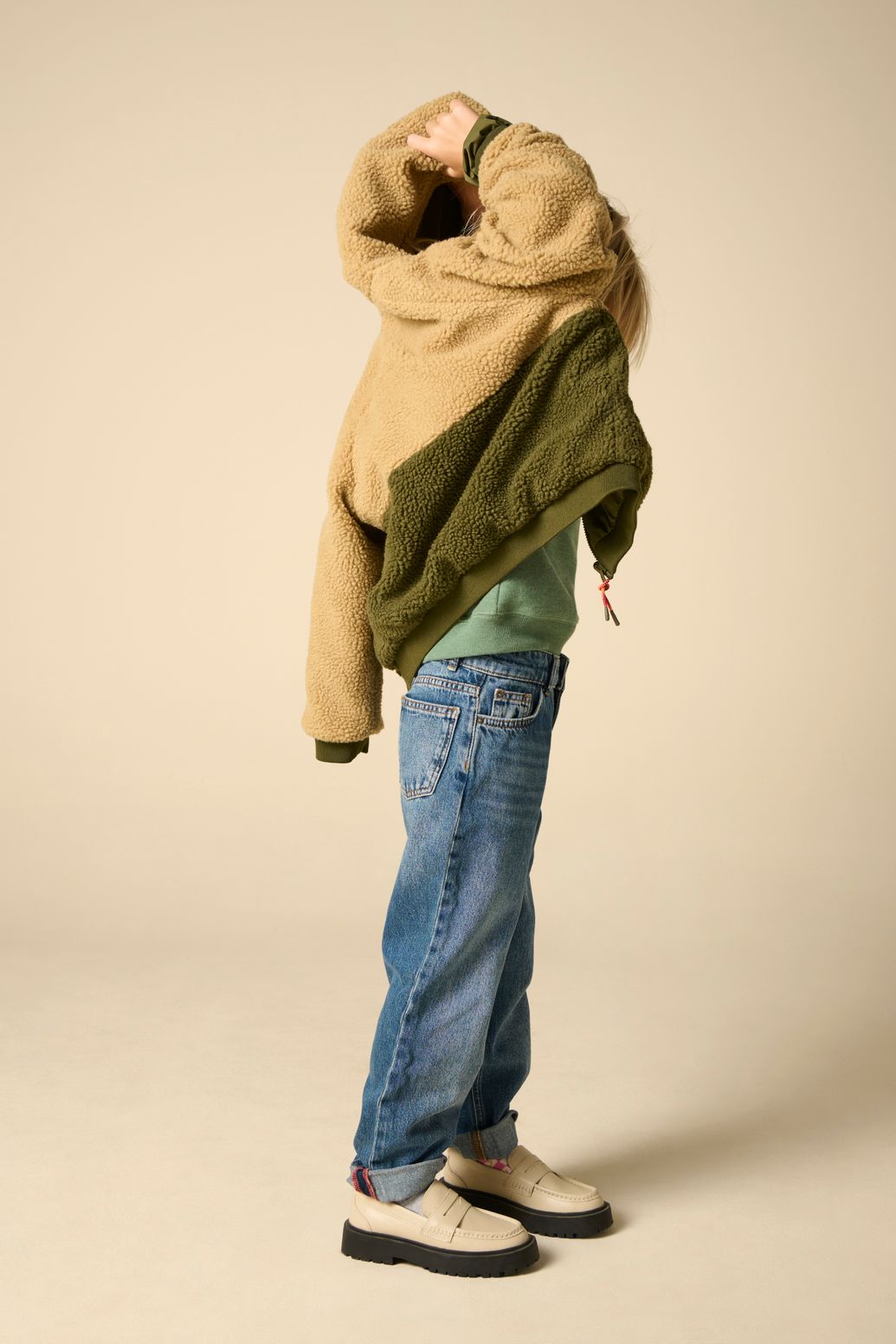 Donkergroene reversible teddy jas
