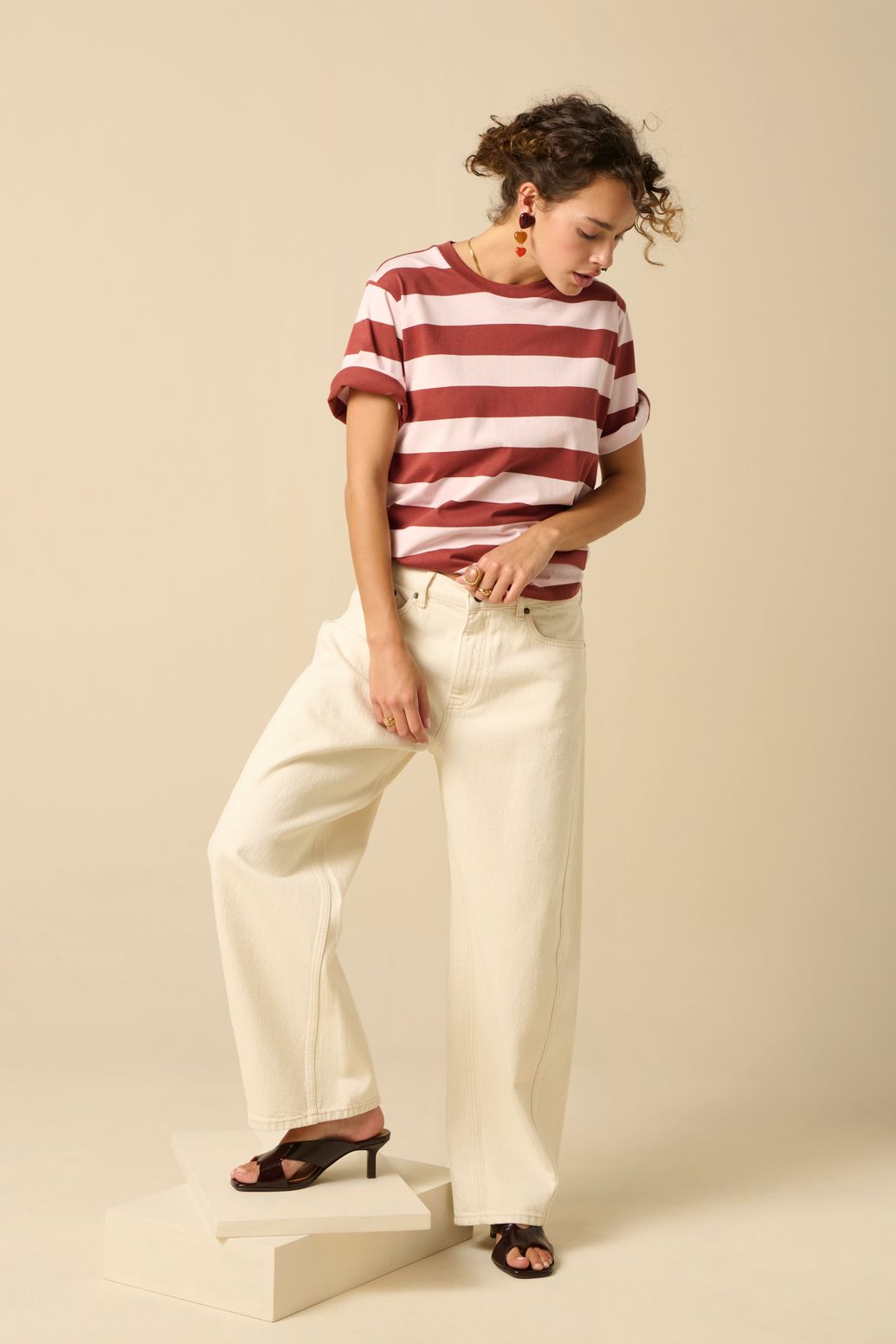 Witte cropped mid waist barrel jeans