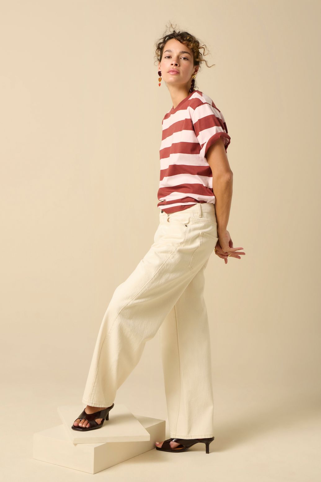 Witte cropped mid waist barrel jeans