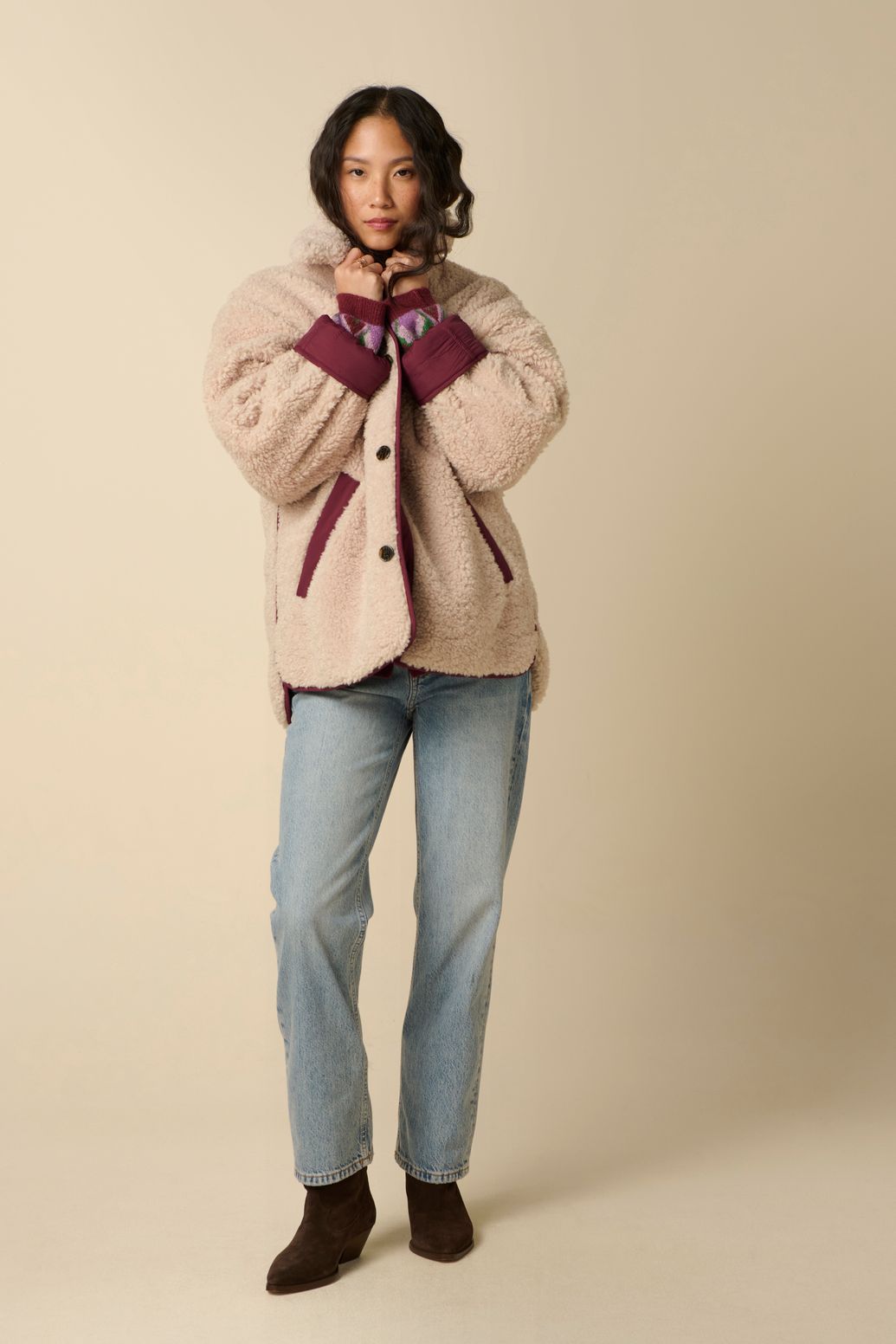 Teddy-Jacke zum Wenden - beige