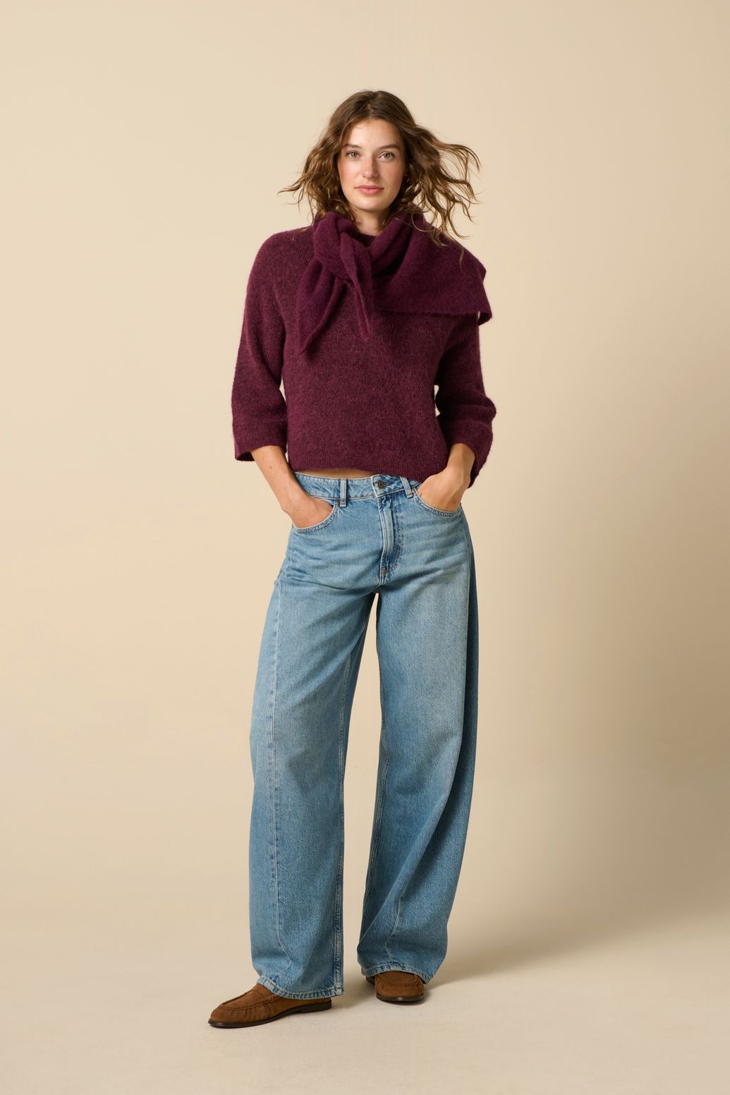Pull tricoté - rouge foncé
