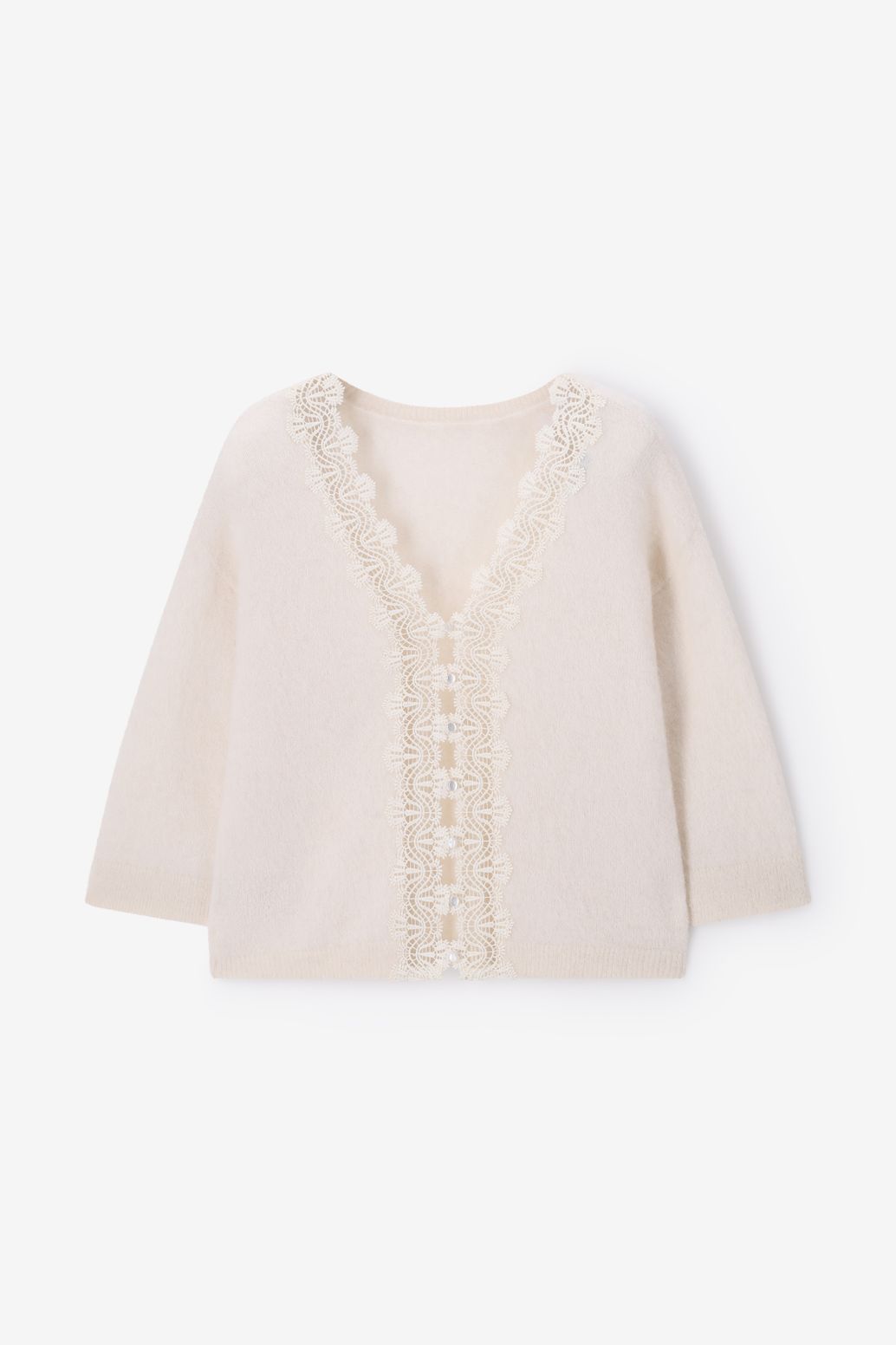 Beige reversible trui met kant