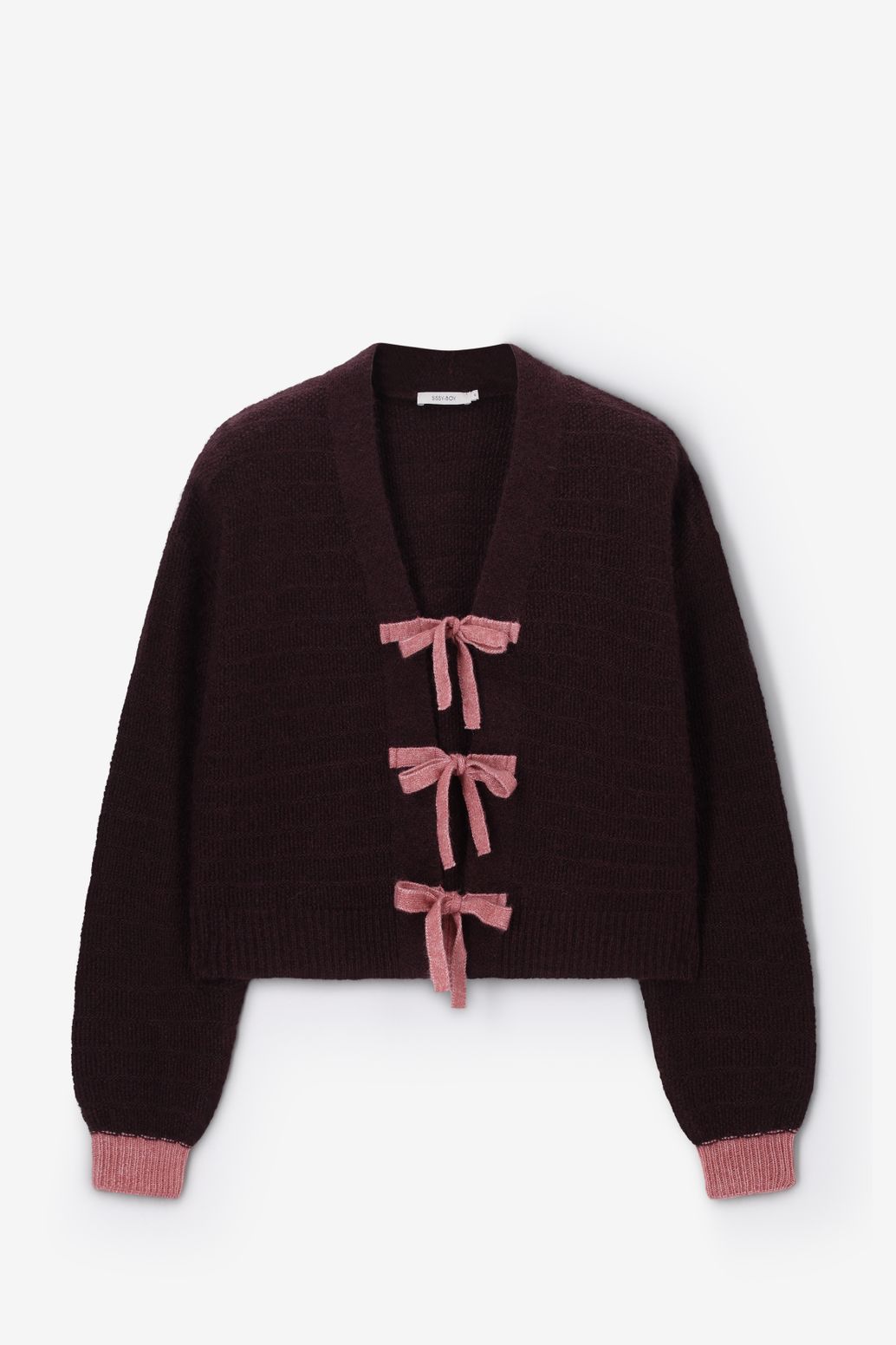 Gilet en laine avec liens à nouer - marron foncé