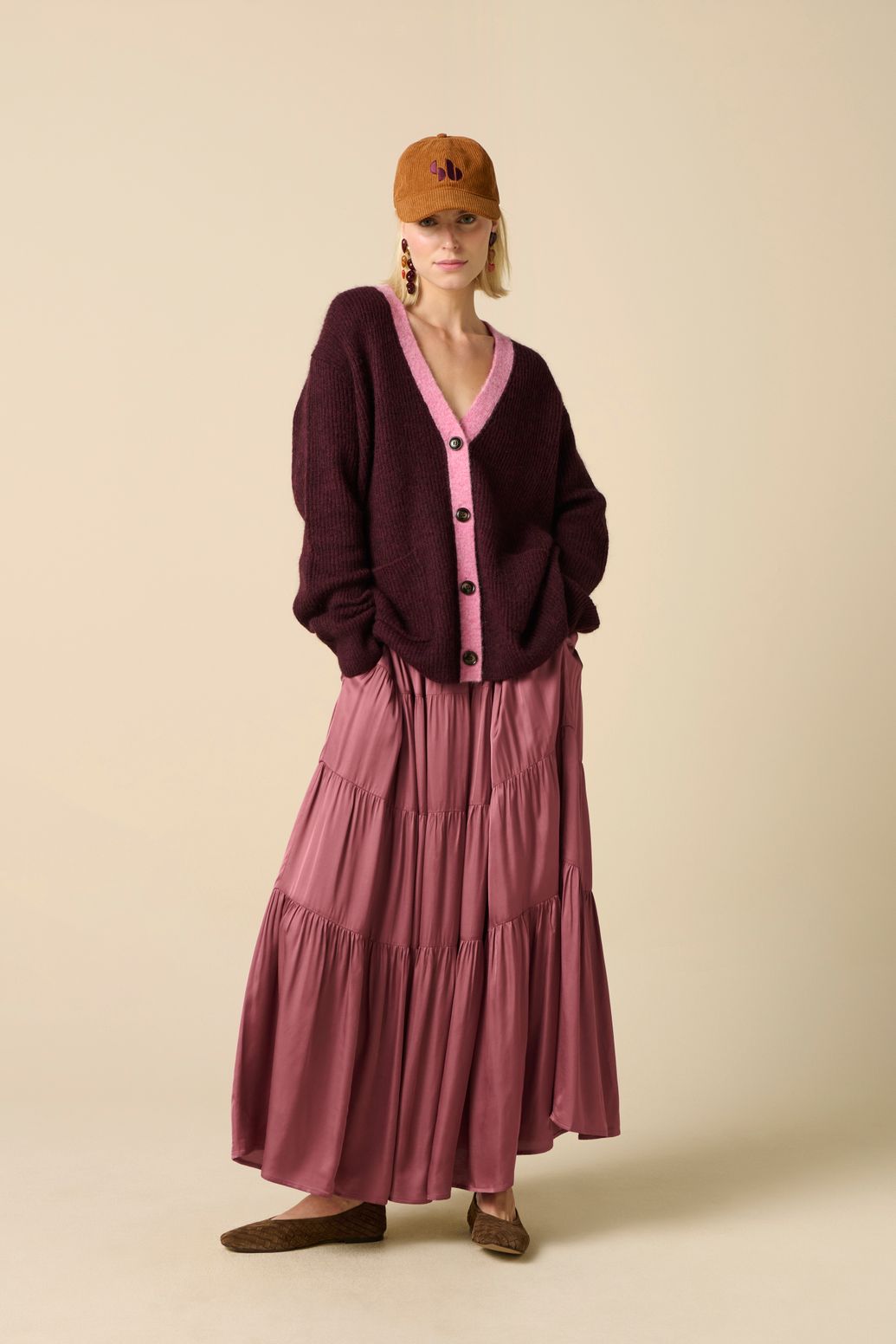 Gilet en laine avec col V - rouge foncé