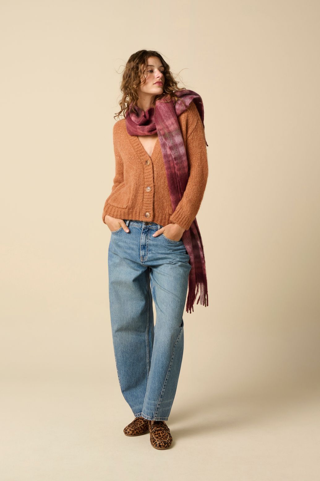 Bruin gebreid wollen vest