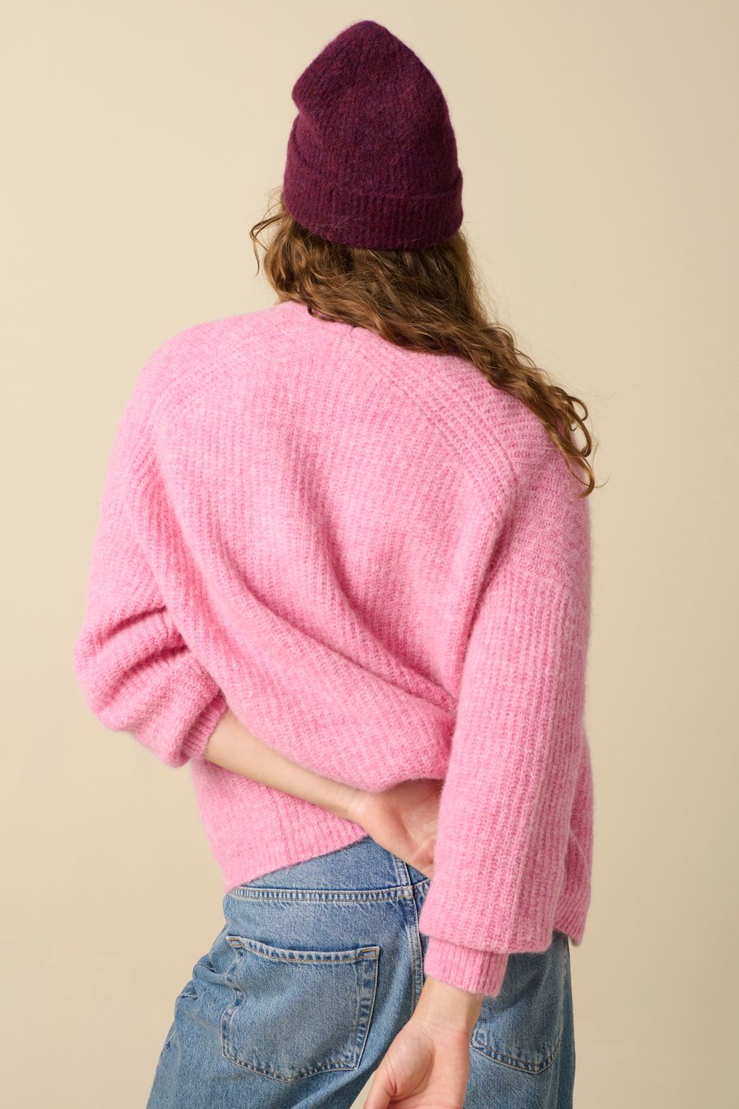 Lichtroze wollen vest