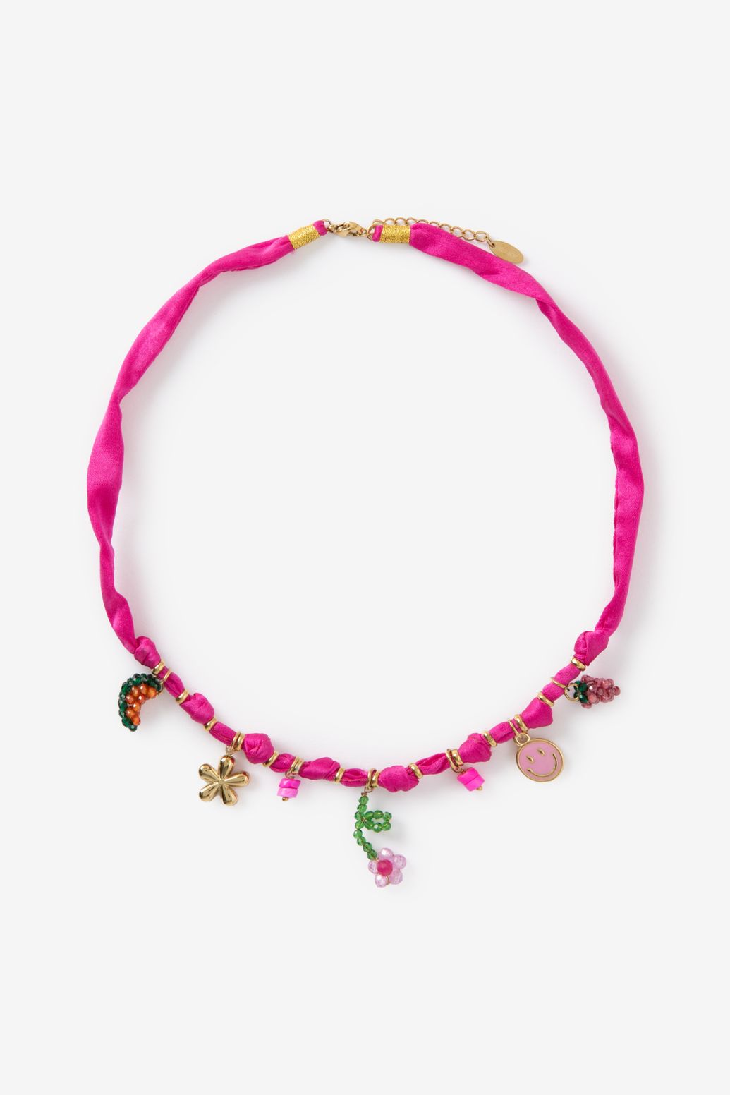Collier cordon avec breloques - rose