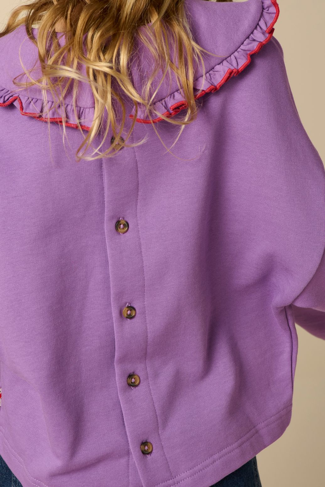 Lichtpaarse sweater met kraag
