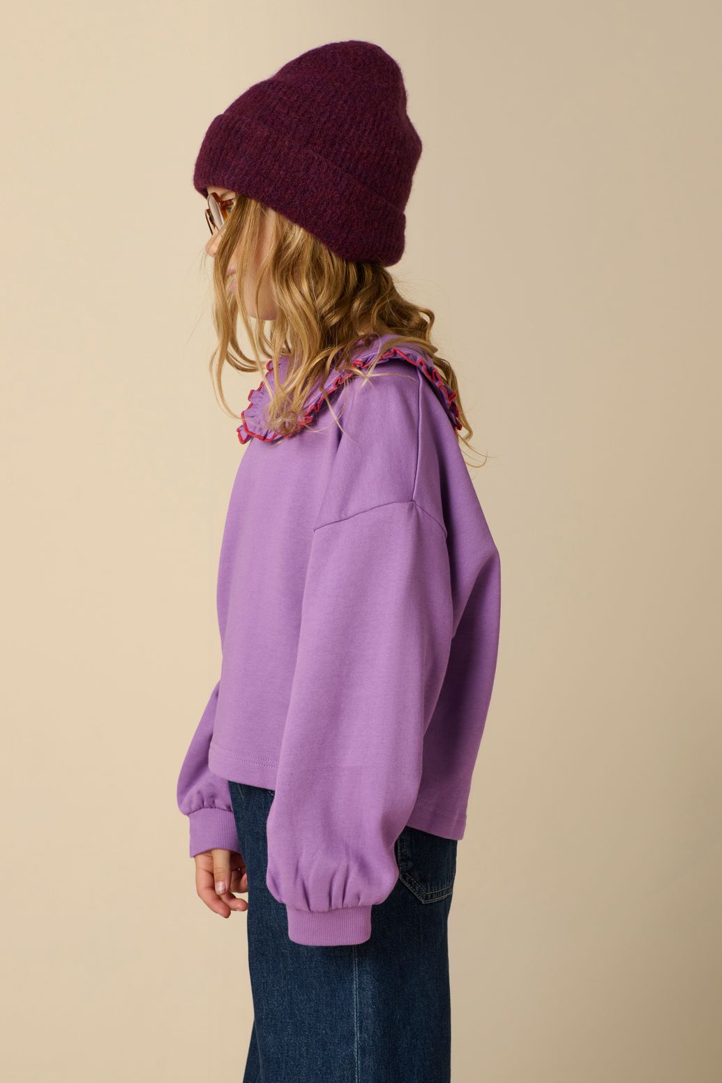 Lichtpaarse sweater met kraag