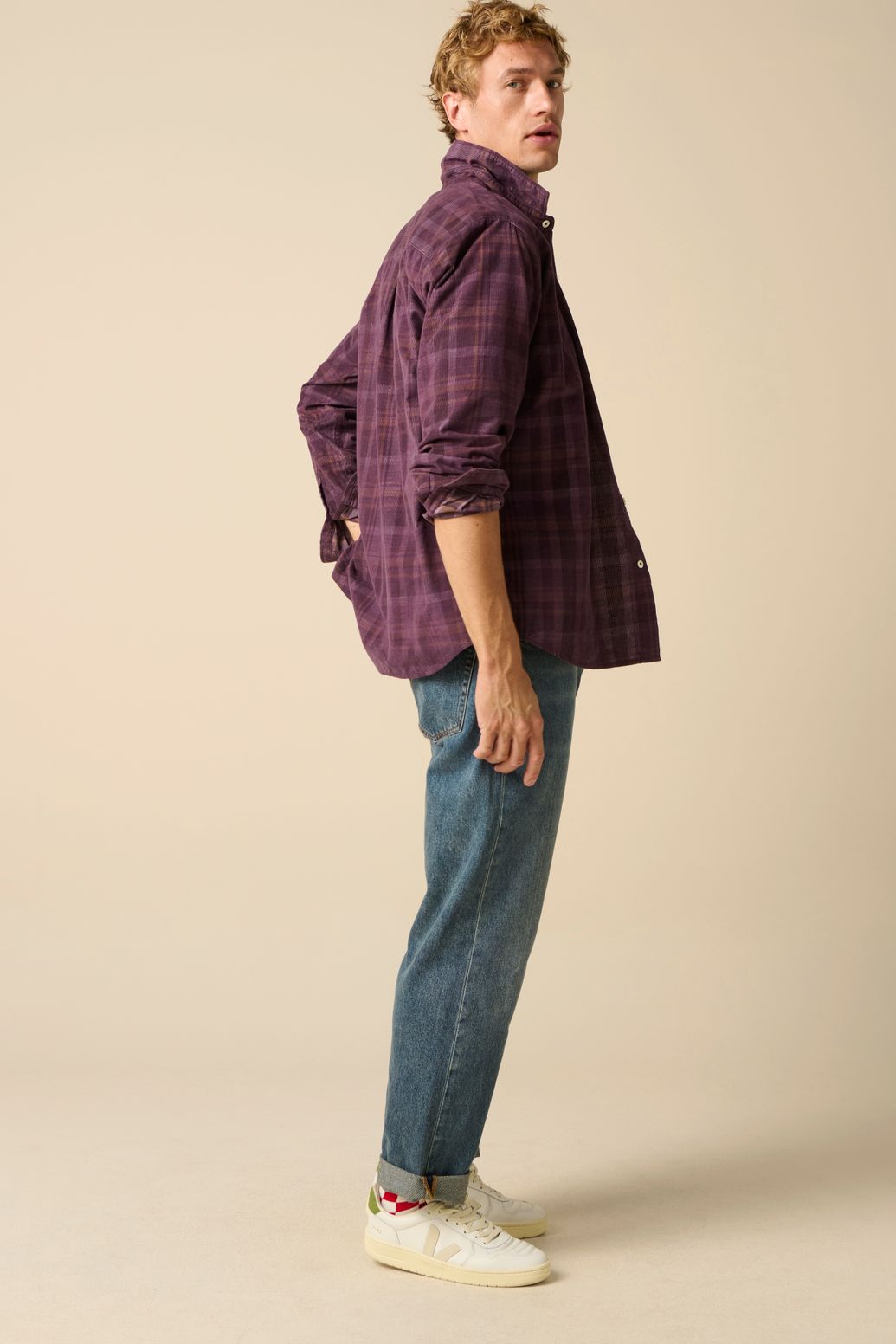 Chemise à carreaux en velours côtelé - violet foncé