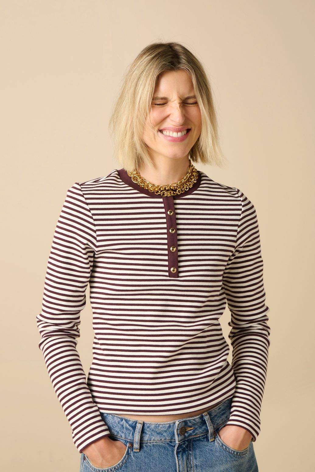 Gestreiftes Langarmshirt - dunkelbraun