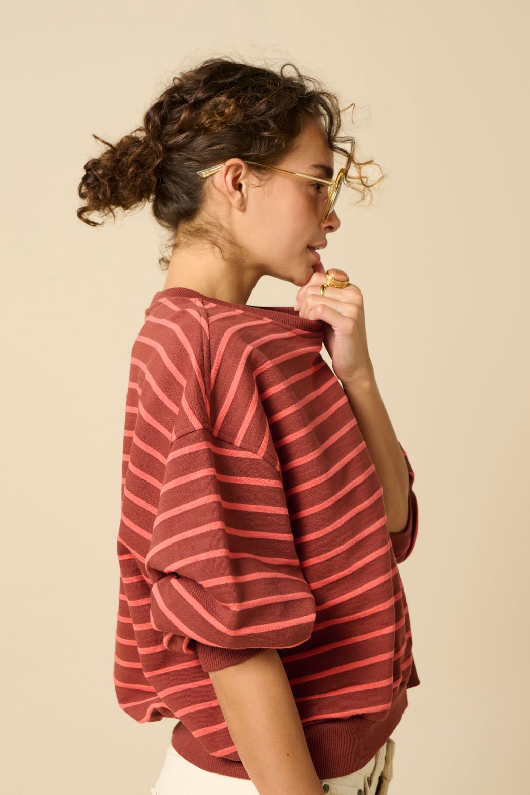 Sweat rayé - rouge foncé