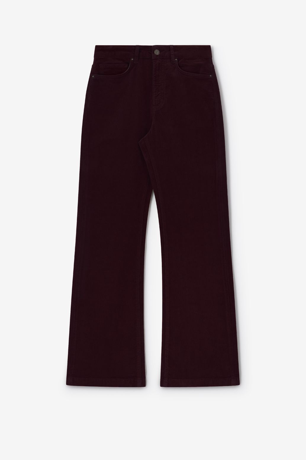 Pantalon évasé en velours côtelé avec taille haute - marron foncé