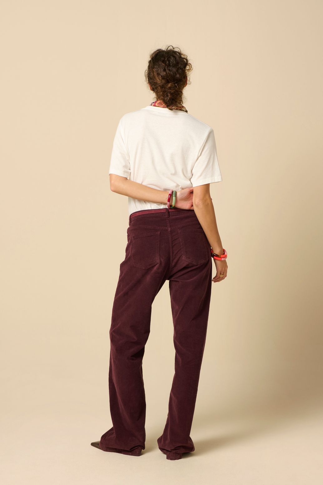 Donkerbruine hight waist corduroy flaired broek