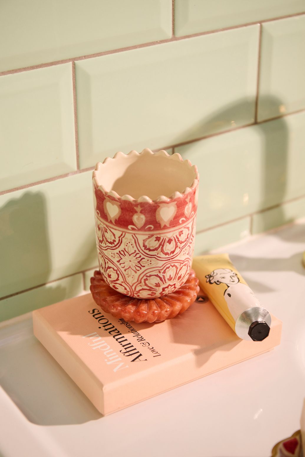 Porte-brosses à dents avec motif cœurs - rose