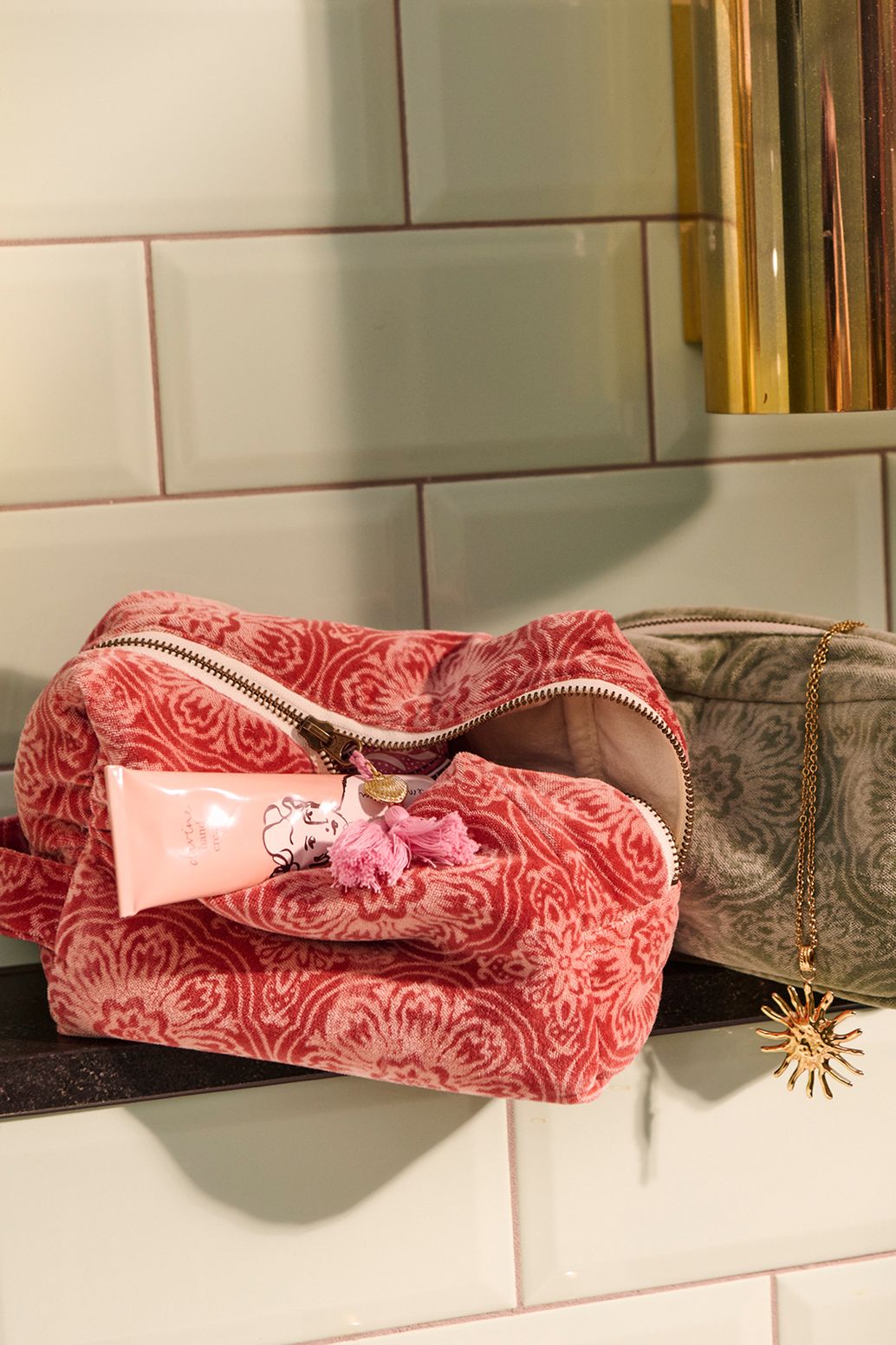 Trousse maquillage en velours - rose