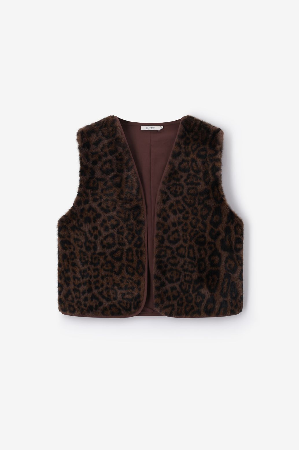 Kunstfellweste mit Leoprint - dunkelbraun