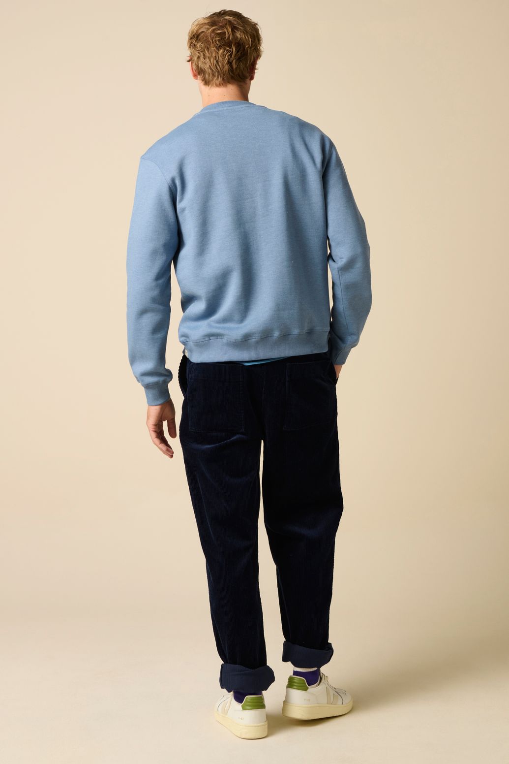 Pantalon en velours côtelé avec taille mi-haute - bleu foncé