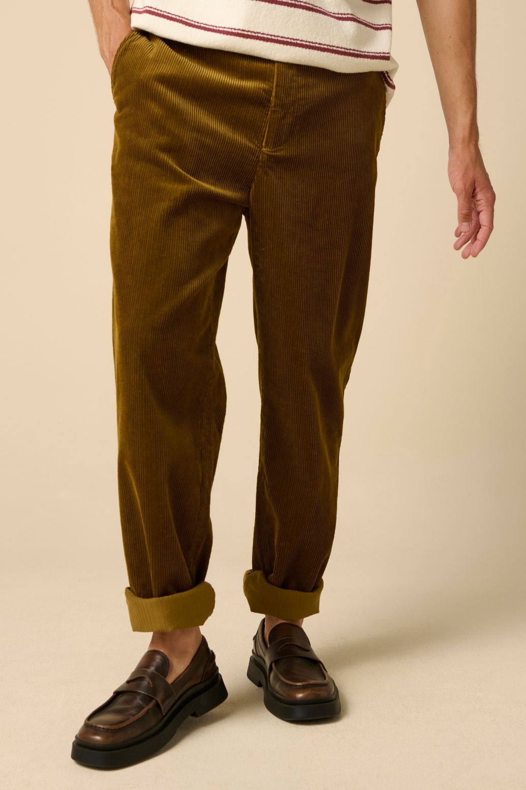 Donkergroene corduroy broek