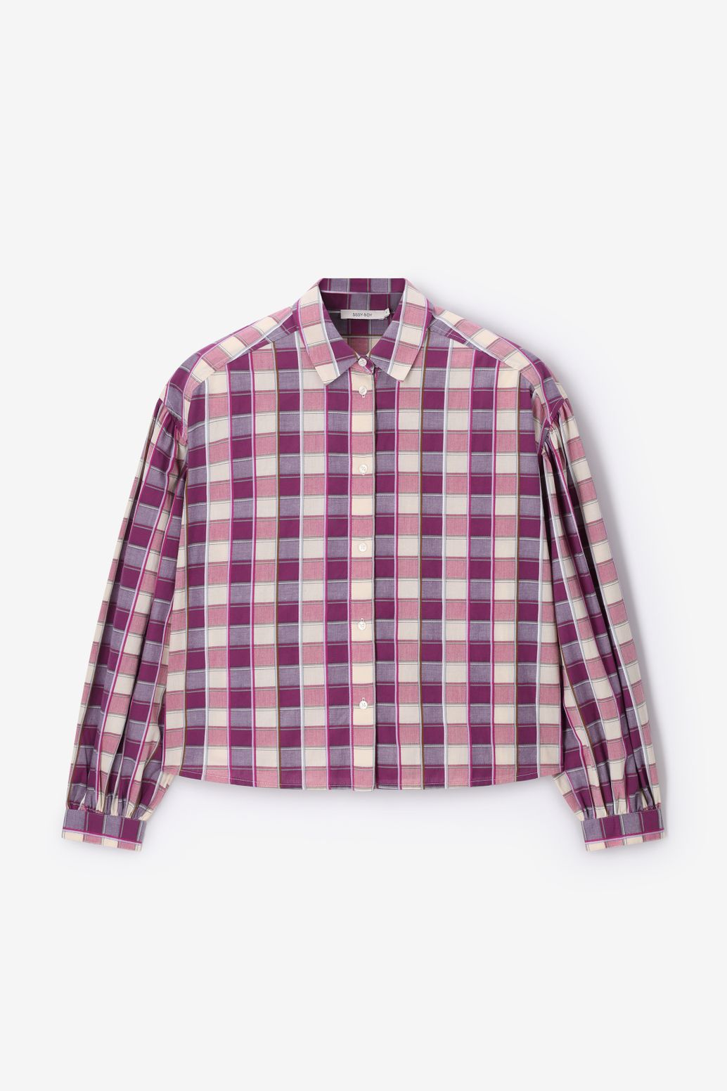 Donkerpaarse geruite blouse