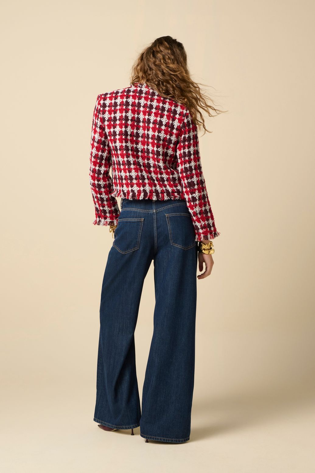 Veste en tissu bouclette avec franges - rouge foncé