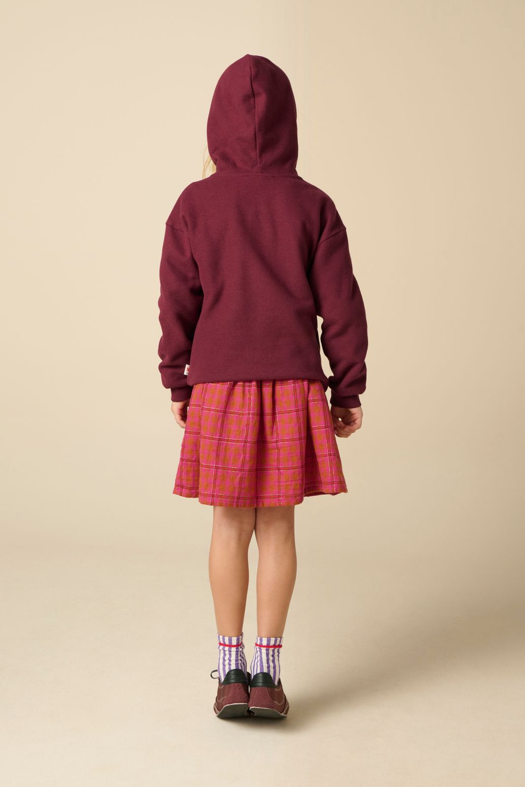 Donkerroze geruite rok met lurex