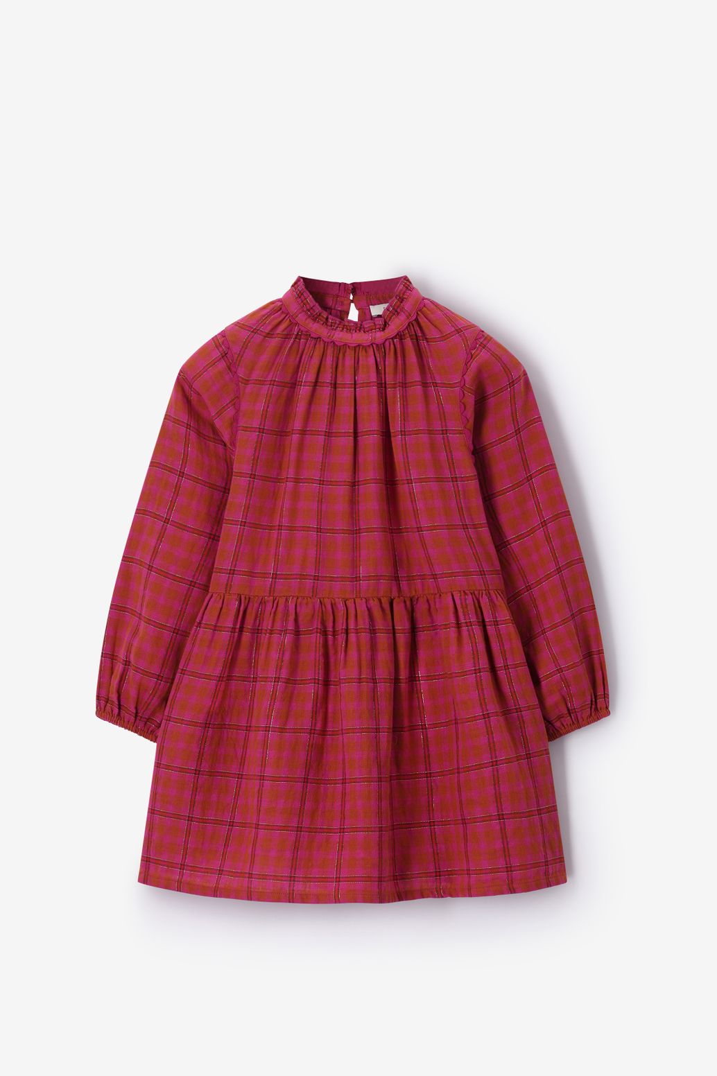 Kariertes Kleid mit Lurex - dunkelrosa