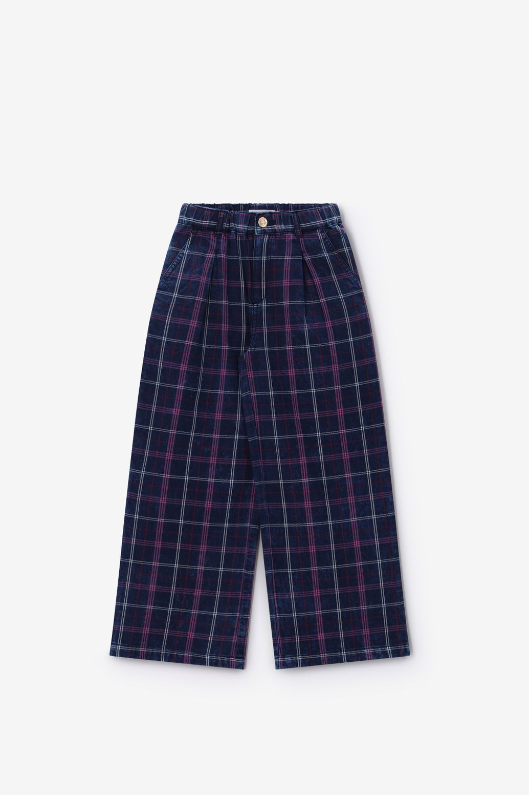 Jean à carreaux avec taille haute et jambes larges - bleu foncé