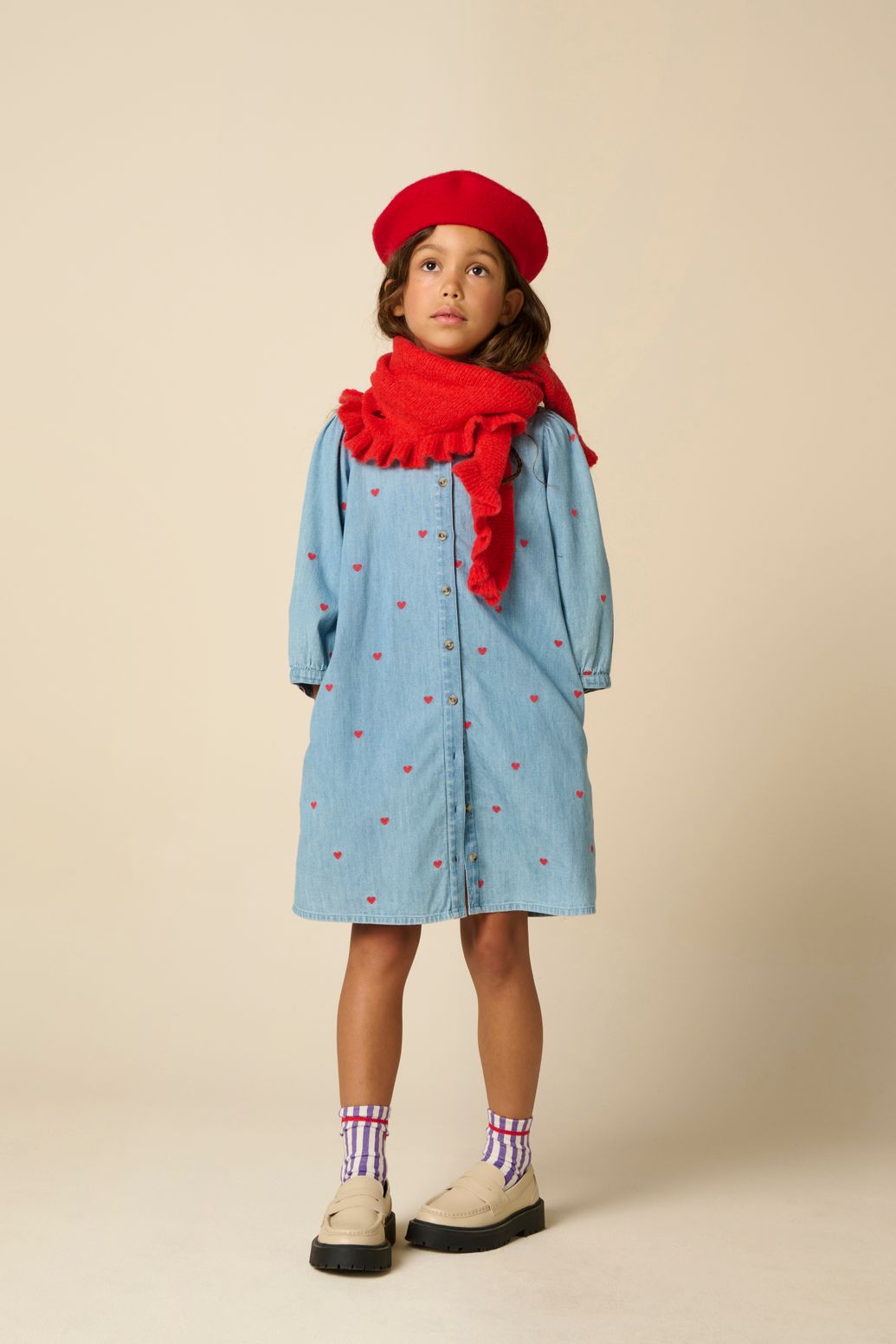 Blauwe denim jurk met hartjes