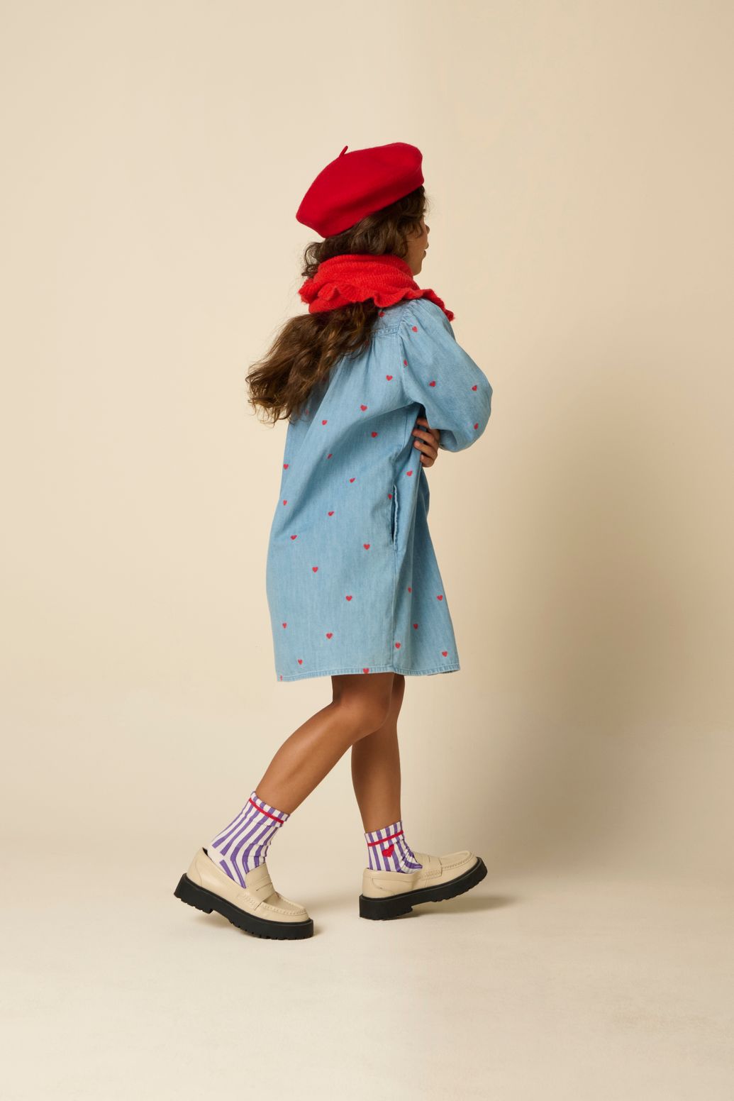 Blauwe denim jurk met hartjes