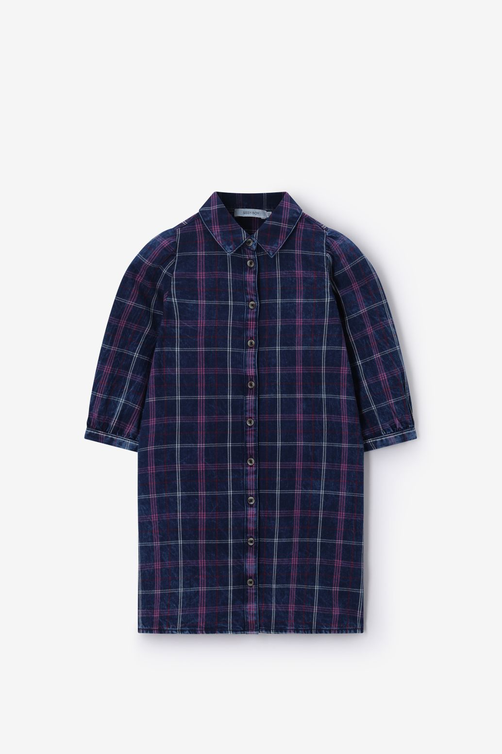 Donkerblauwe geruite jurk