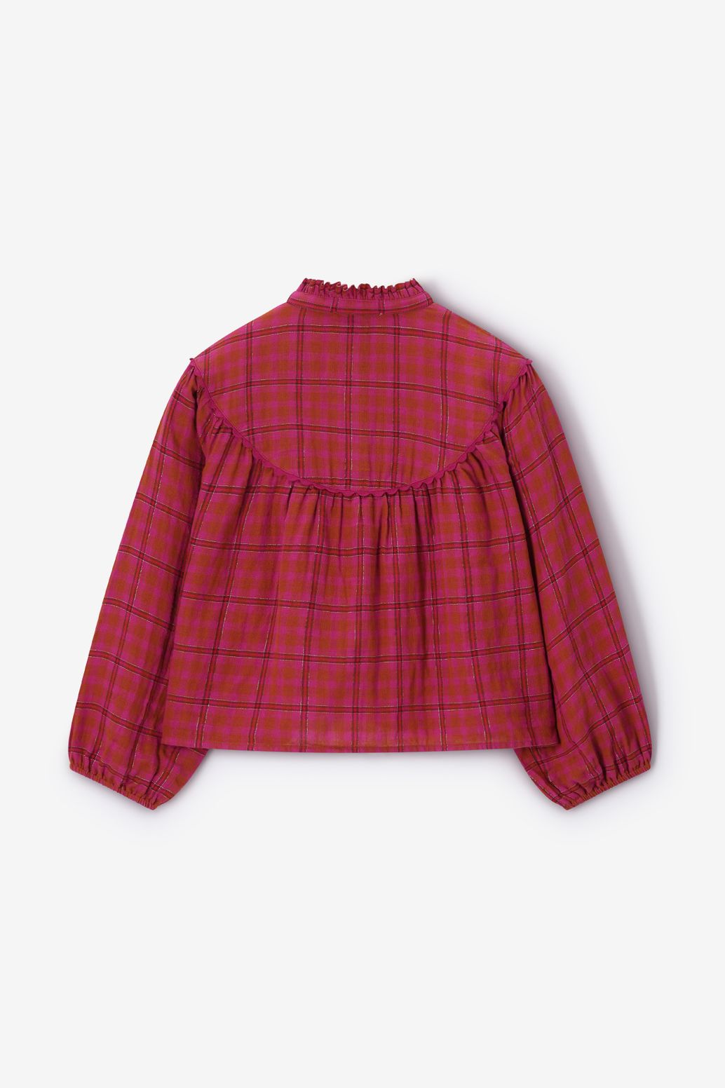 Karierte Bluse mit Lurex - dunkelrosa