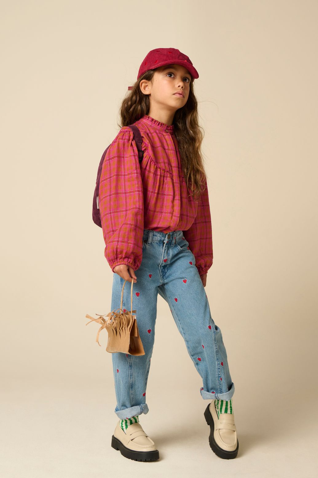 Blouse à carreaux avec lurex - rose foncé