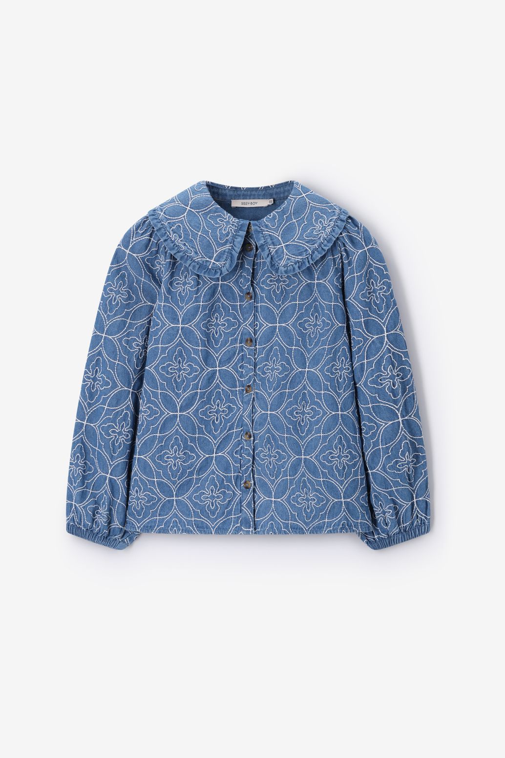 Jeansbluse mit Stickerei - blau